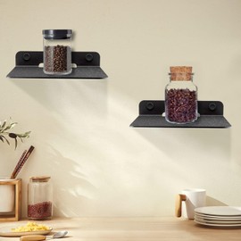 Small Black Metal Wall Shelf, 6.1 x 5.1 in Floating Wall Shelf for Bluetooth Speaker Display, Webcam, Cell Phones, Mesh Router, Figurines–Wall Mount Shelf for Bedroom, Living Room, Office