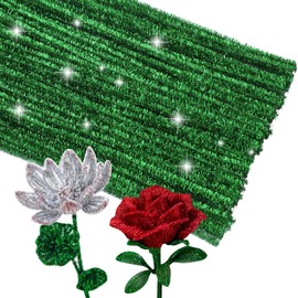 ZXIIXZ Pipe Cleaners, 100Pcs Glitter Pipe Cleaners Crafts, Creative Pipe Cleaners Craft DIY Supplies for DIY Festival Home Decorations Craft/Glitter Green
