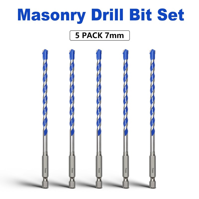 5 Pack 9/32 inch (7mm) Concrete Drill Bit Set, Masonry
