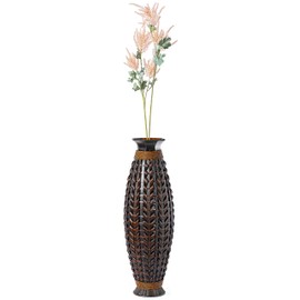 39-Inch-Tall Bamboo Floor Standing Vase with Wicker Woven Design - Handcrafted Bamboo Vase - Indoor Decor Accent Piece - Large Floor Vase for Living Room, Entryway, or Bedroom, Home or Office Décor