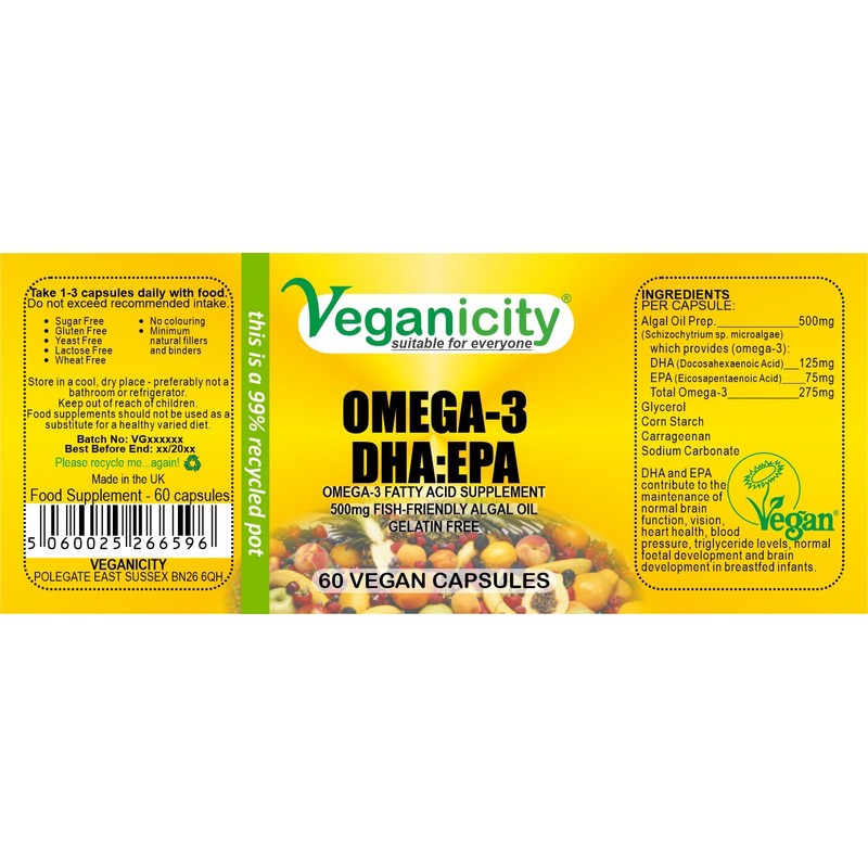 Veganicity Omega-3 DHA: EPA : Algal Oil Omega-3 Fatty Acid