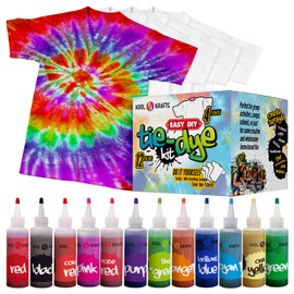 KOOL KRAFTS Tie Dye Kit, All-Inclusive with 12 Vibrant Colors, + 4 White T-Shirts - Perfect for Kids & Adults - Fun Tie Dye Party Supplies, Tie Dye Kits for Children Age 8-12, Tie Dye Kit.