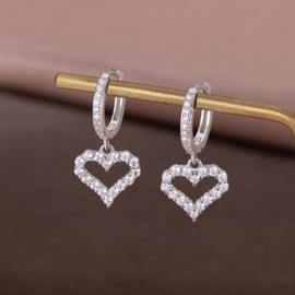 SLUYNZ 925 Sterling Silver CZ Sweet Love Hoop Earrings for Women Teens Hollow Heart Huggie Earrings Drop (A-SILVER)