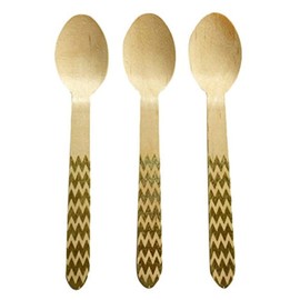 Perfect Stix Chevron Spoon 158 36-Gold Printed Wooden Spoons with Gold Chevron Pattern, 6" (Pack of 36)