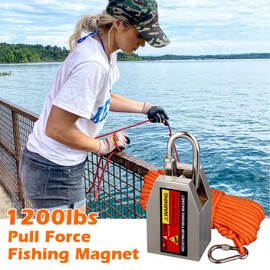 MUTUACTOR Three Sides Fishing Magnet Kit Strong Powerful Combined 1200lb, Super Strong Neodymium Magnet for Fishing Salvage Under Water with 66 Feet Rope and Gloves