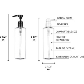 BRIGHTFROM Botellas vacías para bomba de loción de 16 onzas, recipientes recargables sin BPA, plástico PET, ideales para jabón, champú, lociones, jabón corporal líquido, cremas y aceite de masaje, paquete de 2 (bomba blanca)