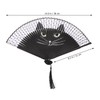 Black Cat Folding Fan - Cartoon Cat Handheld Bamboo Silk