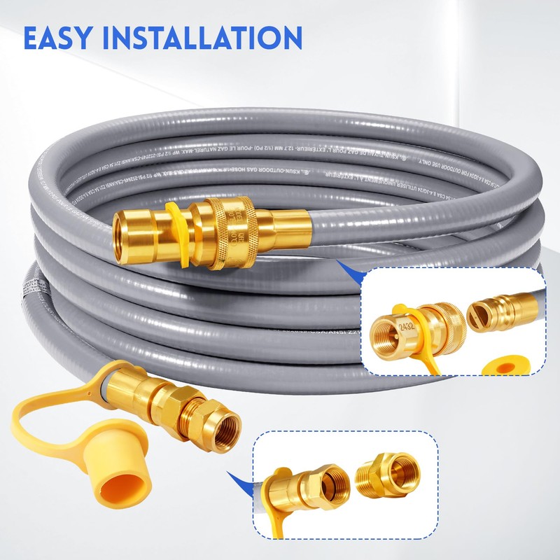 GasSaf 12 FT 1/2" ID Natural Gas Hose with Quick