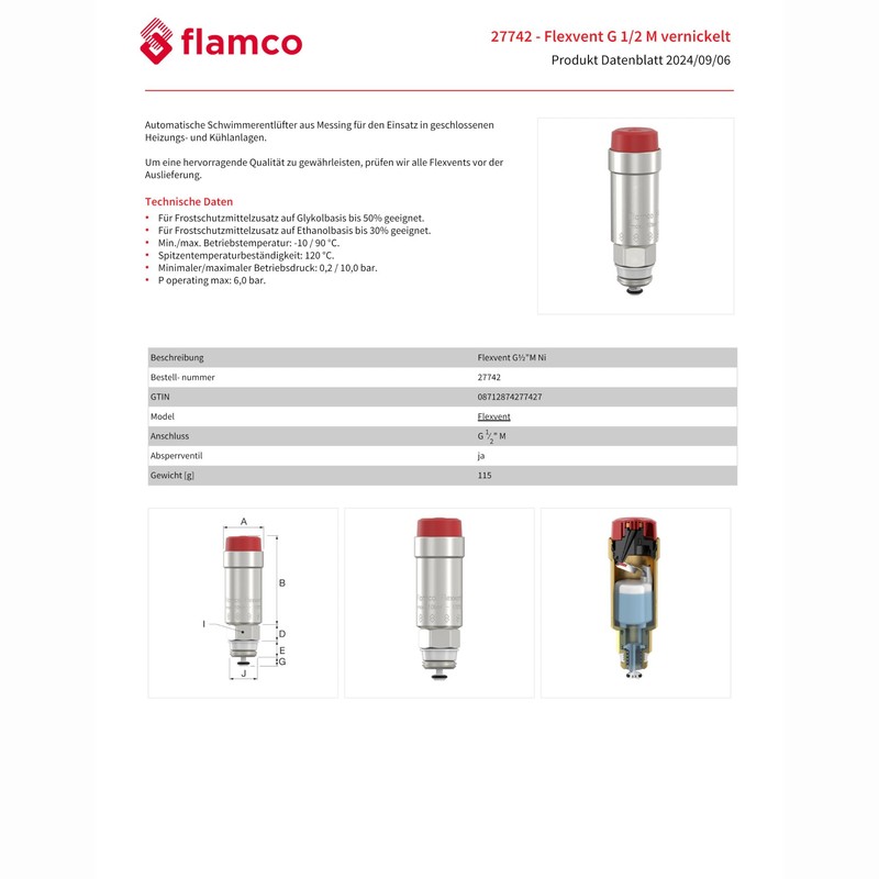 Flamco Flexvent 27742 Float Bleeder Quick Bleeder 1/2 Inch Nickel-Plated