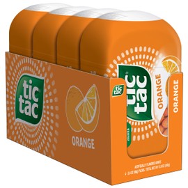 Tic Tac Orange Flavored Mints, 4 Bottle Packs, On-The-Go Refreshment, 3.4 oz Each