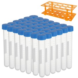 15ml Plastic Centrifuge Tubes with Screw Cap, CertBuy 100 Pack Plastic 15ml Test Tube Polypropylene Tubes with Cap, Graduated Marks with Test Tube Rack