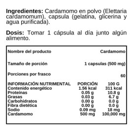 Cardamomo En Polvo - Go3b - 60 Cápsulas - Suplemento Sabor Sin sabor