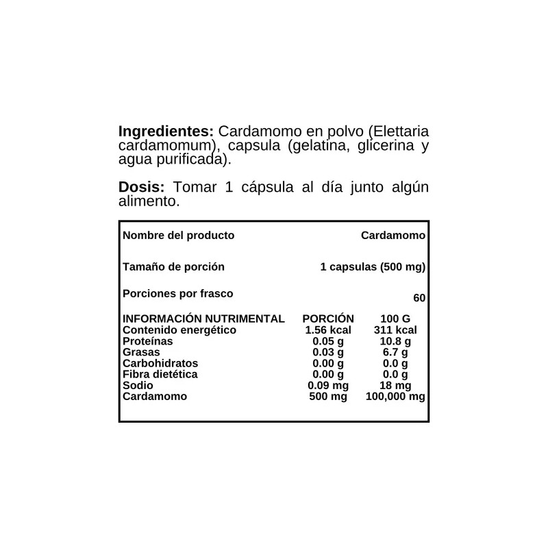 Cardamomo En Polvo - Go3b - 60 Cápsulas - Suplemento