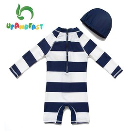 upandfast Einteiliger Sonnenschutz-Badeanzug mit Reißverschluss für Laufen Lernen der kleinen Junge(Streifen,6-9 Monate)