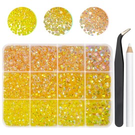 qiipii qiipii 3 Color Yellow AB Jelly Resin Rhinestones Bulk 3mm 4mm 5mm 6mm Flatback Stones for Crafting Golden AB No-Hotfix Gems Diamonds Charms for Nails Eyes Face Makeup DIY Crafts Tumblers Bottles Shoes