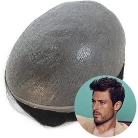 Tupé ultrafino de 0,03 mm con base de piel for hombres, sistemas de reemplazo de cabello humano.(Natural Black,8x10)