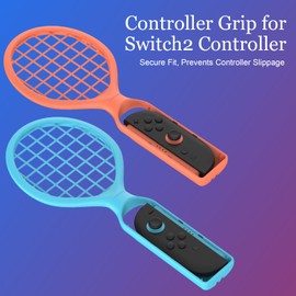Tennisschläger für Switch 2 Controller (2025), Switch 2 Sport Spielzubehör für J-Con Tennis Aces Spiel (2 Stück, Blau + Orange), Inklusive einem Paar Handgelenkband