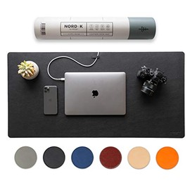 Alfombrilla de computadora de piel con organizador de cables (guijarro negro 89 x 43 cm) almohadilla de calidad prémium para mouse, para el hogar, oficina, computadora, cómoda, antideslizante, impermeable, vegana, para escritura, juegos, superficie lisa, blotter