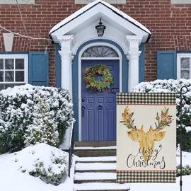 Vigor Home Merry Christmas Reindeer Garden Flag Double Sided 12×18 Inch, Deer Stag Buffalo Plaid Check Christmas Decorations Outdoor, Winter Rustic Yard Porch Lawn Farmhouse Decor for Holiday