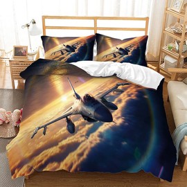 Jingzhang Airplane Duvet Cover, Aircraft Bedding Set Aviation Quilt Cover for Kids Boys Girls Teens, Clouds Trendy Duvet Cover Decor Full Size