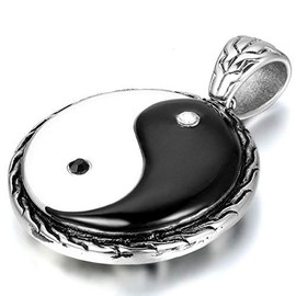 ＪＥＷＥＬＲＹＷＥ ジュエリー ファッション アクセサリー メンズ レディース ネックレス,チョーカー, 55cm チェーン と ペンダント トップ ヘッド コンビ セット, 陰陽 太極図, ステンレス, カラー:白; ブラック;[ギフトバッグを提供]