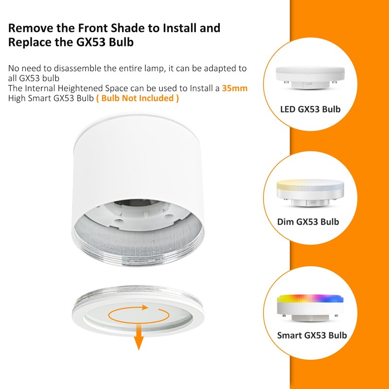 Gleonlux Surface-Mounted Ceiling Spotlight, White, IP44, Surface-Mounted Spotlight with GX53