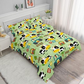Smell Sunshine Cute Cow Comforter Set Farm Aninmal Printed Bedding Set with 1 Comforter and 2 Pillowcases for Boys and Girls Bedroom All Season(Cow Twin)