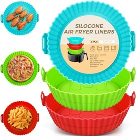 3 Pack Reusable Silicone Air Fryer Liners - 8 Inch Food Grade