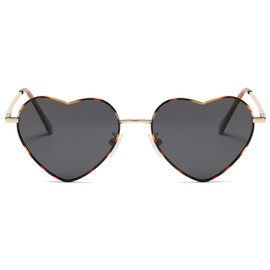 JCTAIFOO Polarised Heart Sunglasses for Women Vintage Fashion Love Shape Gold Metal Frame Cute Party Festival Glasses, Gold-leopard/grey