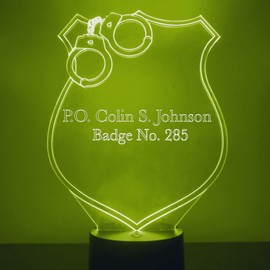 Mirror Magic Store Police Badge Personalized LED Light, Remote Control, 16 Color Changes
