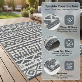 Haoyunll Outdoor Rug Geometric Black and White 9x12 Waterproof