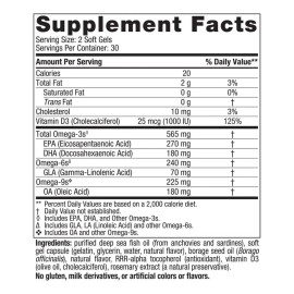 Nordic Naturals Suplemento Complete Omega D3, 565 mg de Omega, 70 mg de GLA, 1000 UI de vitamina D3, 60 cpsulas sabor limn                            