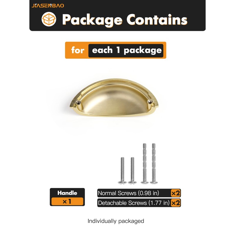 JIASENBAO Brushed Gold Cabinet Cup Pulls 3" Hole Center 2