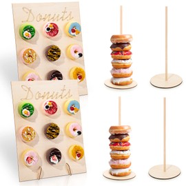 Yulejo 6 Pcs Donuts Display Stands Set Include 2 Pcs Donuts Wall Display Stands DIY Doughnuts Board Holder 4 Pcs Wood Donut Stands Candy Dessert Detachable Treat Stand for Party Wedding Birthday Table