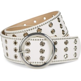 styleBREAKER 03010122 Women's Wide Belt with Hole Rivets and Round Clasp, Rivet Belt, Waist Belt, Can Be Shortened, White