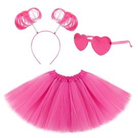 Lainlight Tutu for Girls 3 Layered Tulle Tutu Skirts Set,with Heart Glasses,Ponytail Headband Cosplay Party Supplies(3 Pcs) Pink