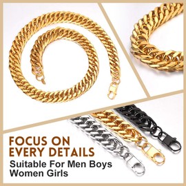 Bandmax Men's Heavy Curb Necklace Stainless Steel / 18 Carat Gold-Plated Solid Link Chain Miami Cuban Chain Hip Hop Fashion Jewellery – 5 mm/7 mm/10 mm/13.5 mm Wide 46 cm to 76 cm – Gold/Black/Silver,