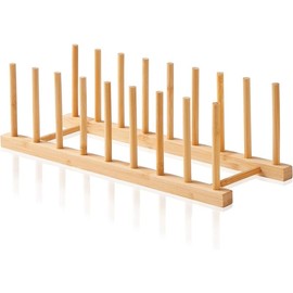 Bamboo Dish Dying Rack - Pot Lid Plate Organizer Holder for Cabinet - Cutting Board Organizer-Plate Rack for Dish, Pot Lid, Bowl, Cup, Cutting Board - Color: Teak Wood-set of 2