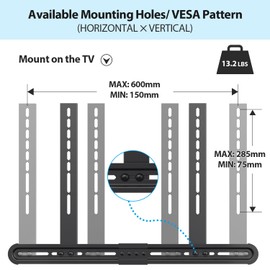 USX STAR Soundbar Mount Sound Bar Wall Mount with Holes/Without Holes, Non-Slip Base Holder Extends 3.46" to 6.1", Up to 13.2 LBS