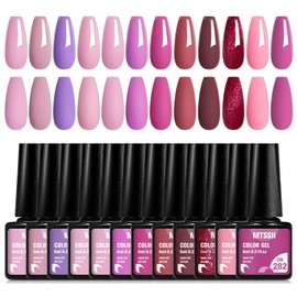 MTSSII Gel Nail Polish Set, 12PCS Pink Rose Red Gel Nail Polish Kit, Soak Off UV/LED Nail Polish Nail Art Design Salon Home Gifts for Women