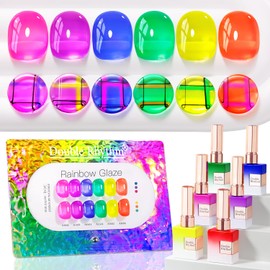 Double Rhythm 6 Pcs 15 ML Gel Polish Set Same Color Same Bottle Soak Off Jelly Neon Gel Polish Kit Nail Art Manicure Salon DIY at Home (Pink Purple Blue Green Yellow Green-T6-50)