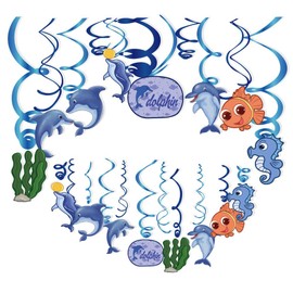 Kristin Paradise 30Ct Dolphin Hanging Swirl Decorations, Ocean Party Supplies, Under the Sea Birthday Theme Decor for Kids Boy Girl Baby Shower, Sea Life Creatures 1st Bday Favors Idea