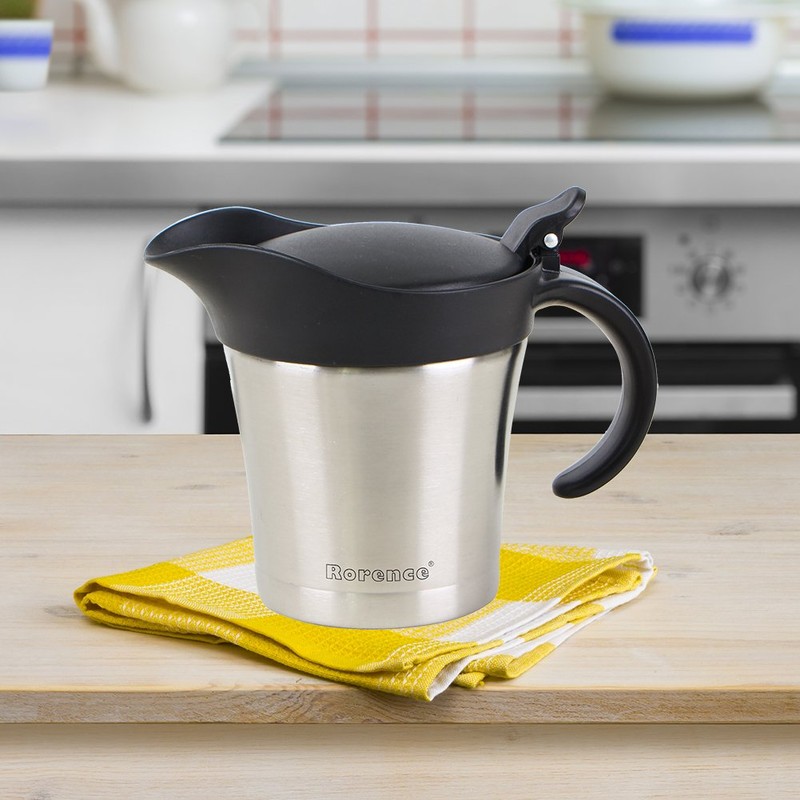 Rorence Stainless Steel Double Insulated Gravy Boat With Lid/Sauce Jug