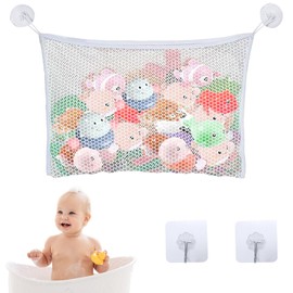 DIPZO Badewannen-Spielzeug-Aufbewahrungsnetz (35x45cm) mit Saugnäpfen & Klebehaken, Organizer für Kinder-Badewannenspielzeug, Netz zur Badezimmer-Aufbewahrung, Babyspielzeug-Tasche