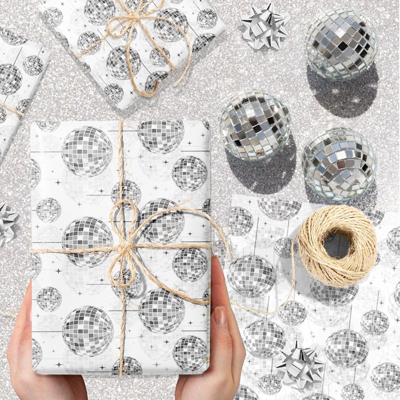 100Sheets Disco Theme Tissue Paper Silver Disco Ball Wrapping Paper
