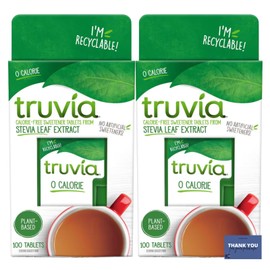 Truvia Stevia Leaf Sweetener Tablets - 2 x 100s Packs - Natural Sweetness Without Calories