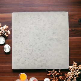 4All Selenite Crystal Square Plate Disc White Charging Slice for Healing, Cleansing and Meditation Statement Pieces Home Decoration Gifts (Square,10cm) (10cm)