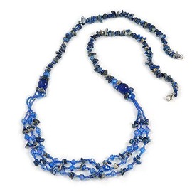 Avalaya Long Multistrand Glass and Semiprecious Stone Necklace In Blue/ 90cm L