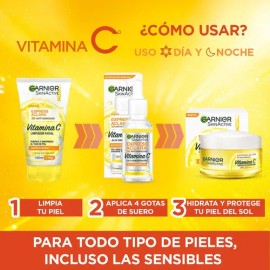 Kit Garnier Express Aclara con Vitamina C – Serum, Crema y Gel | Rutina Antimanchas para Piel Radiante