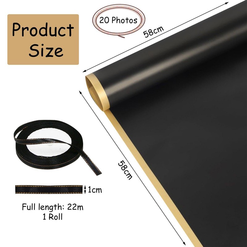 20 Bouquet Wrapping Paper and 1 Roll Ribbon, Waterproof Packaging